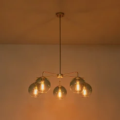 Blue Glass Globe Bubble Sputnik 5-light Round Chandelier