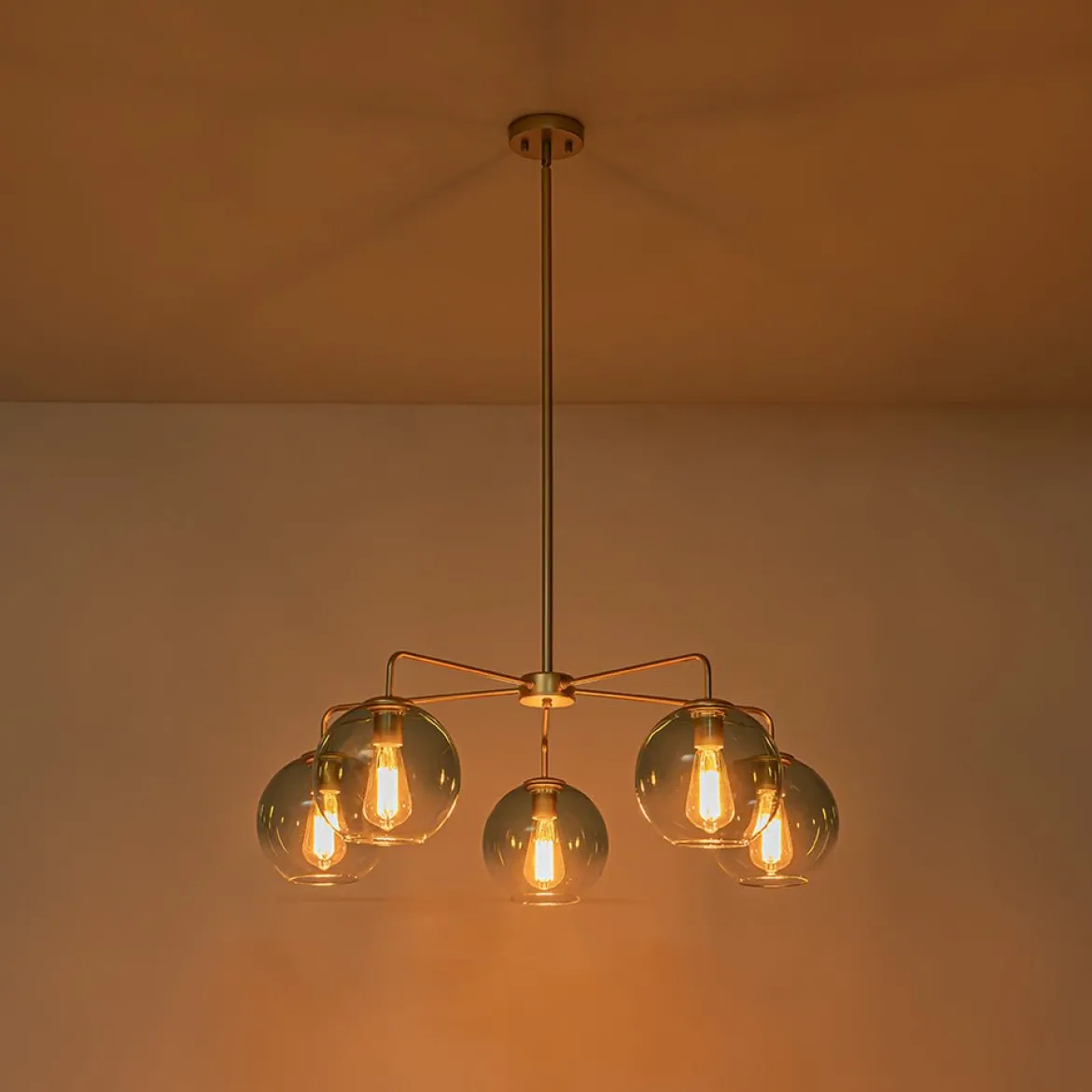 Blue Glass Globe Bubble Sputnik 5-light Round Chandelier