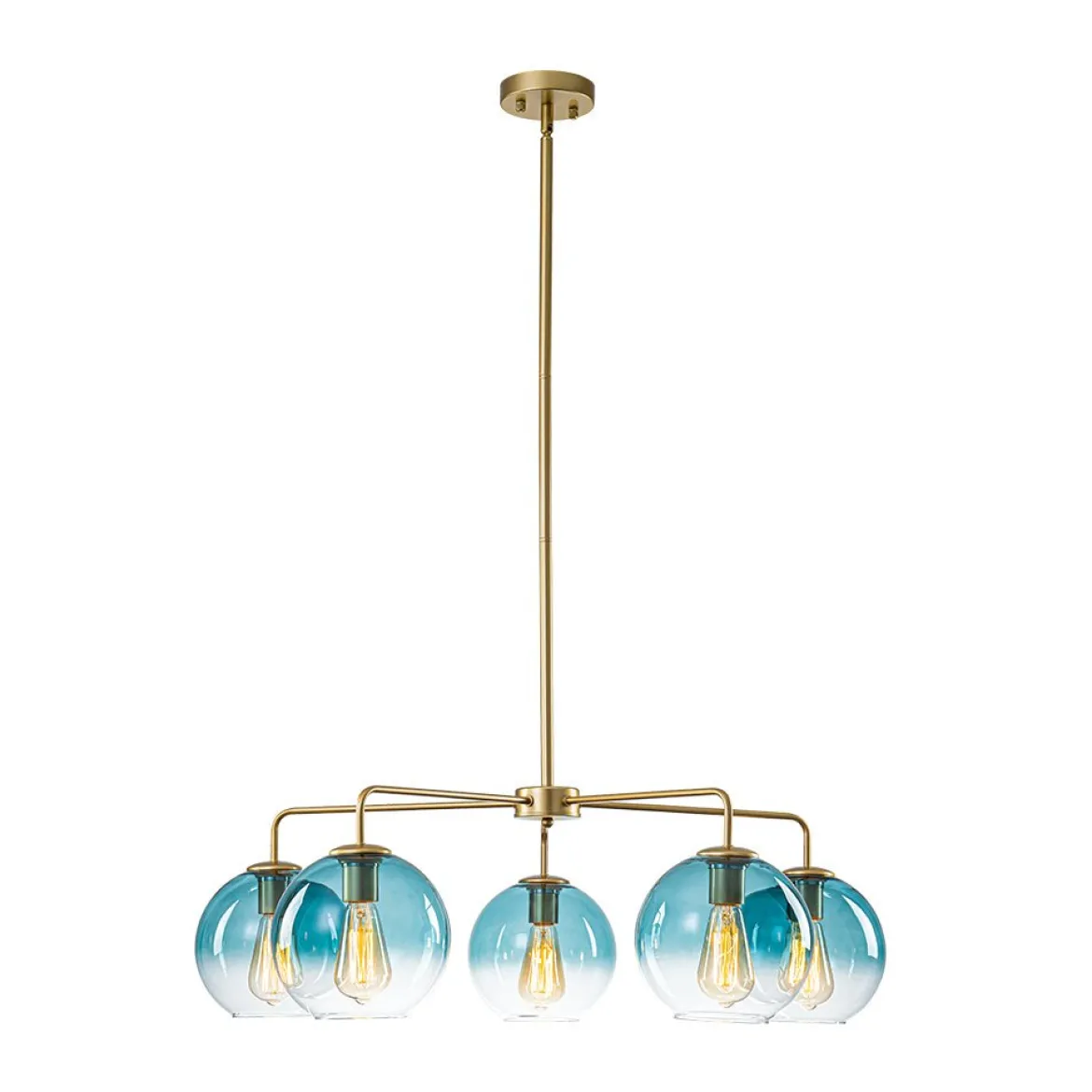 Blue Glass Globe Bubble Sputnik 5-light Round Chandelier