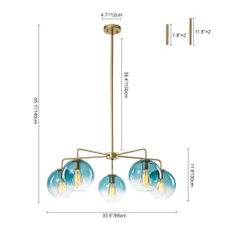 Blue Glass Globe Bubble Sputnik 5-light Round Chandelier