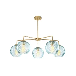 Blue Ribbed Glass Globe 5-light Round Sputnik Chandelier