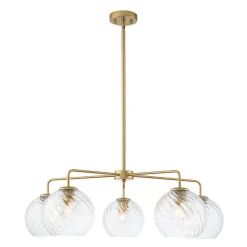 Blue Ribbed Glass Globe 5-light Round Sputnik Chandelier