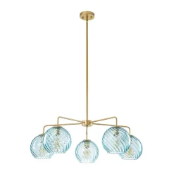 Blue Ribbed Glass Globe 5-light Round Sputnik Chandelier
