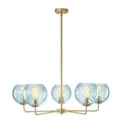Blue Ribbed Glass Globe 5-light Round Sputnik Chandelier