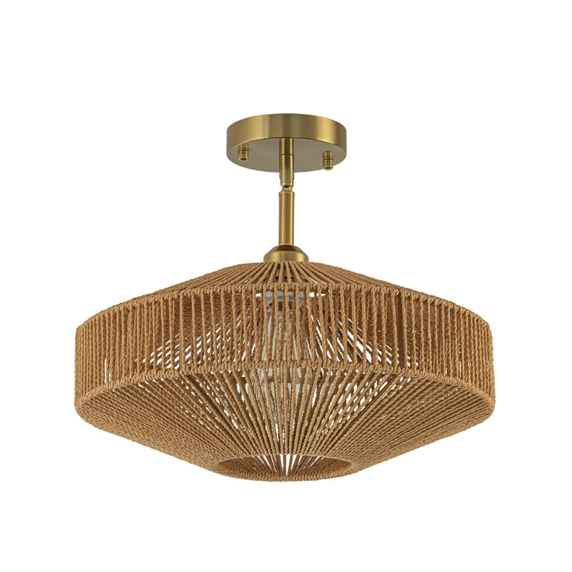Bohemian Brown Woven Hemp Rope Cage Ceiling Light