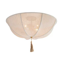 Boho Fabric Linen Round Scalloped Cage Semi Flush Mount