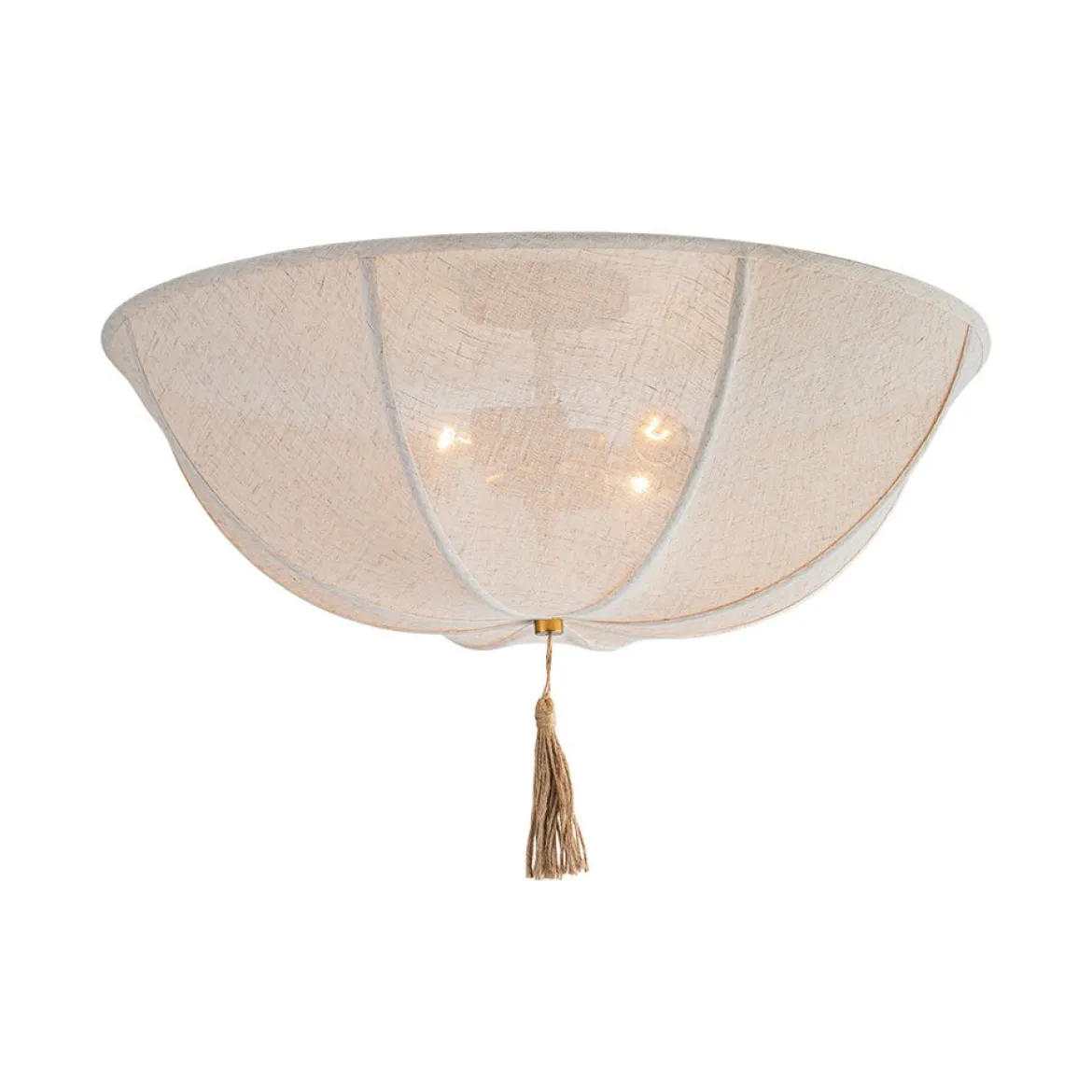 Boho Fabric Linen Round Scalloped Cage Semi Flush Mount