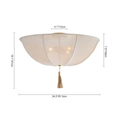 Boho Fabric Linen Round Scalloped Cage Semi Flush Mount