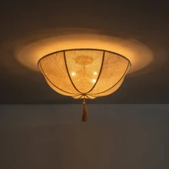 Boho Fabric Linen Round Scalloped Cage Semi Flush Mount