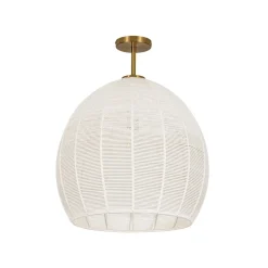 Boho Ivory Woven Thread Dome Cage Semi Flush Mount