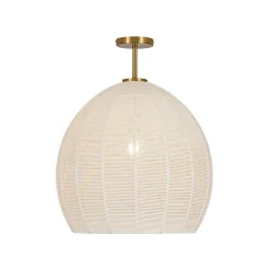 Boho Ivory Woven Thread Dome Cage Semi Flush Mount