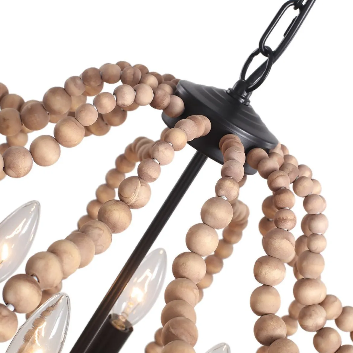 Boho 4-Light Wood Beaded Lantern Pendant