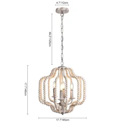 Boho 4-Light Wood Beaded Lantern Pendant