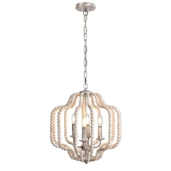 Boho 4-Light Wood Beaded Lantern Pendant