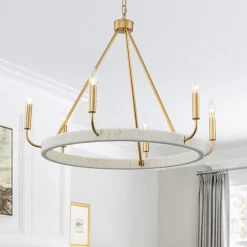 Boho 6-Light Woven String Candle Wagon Wheel Chandelier