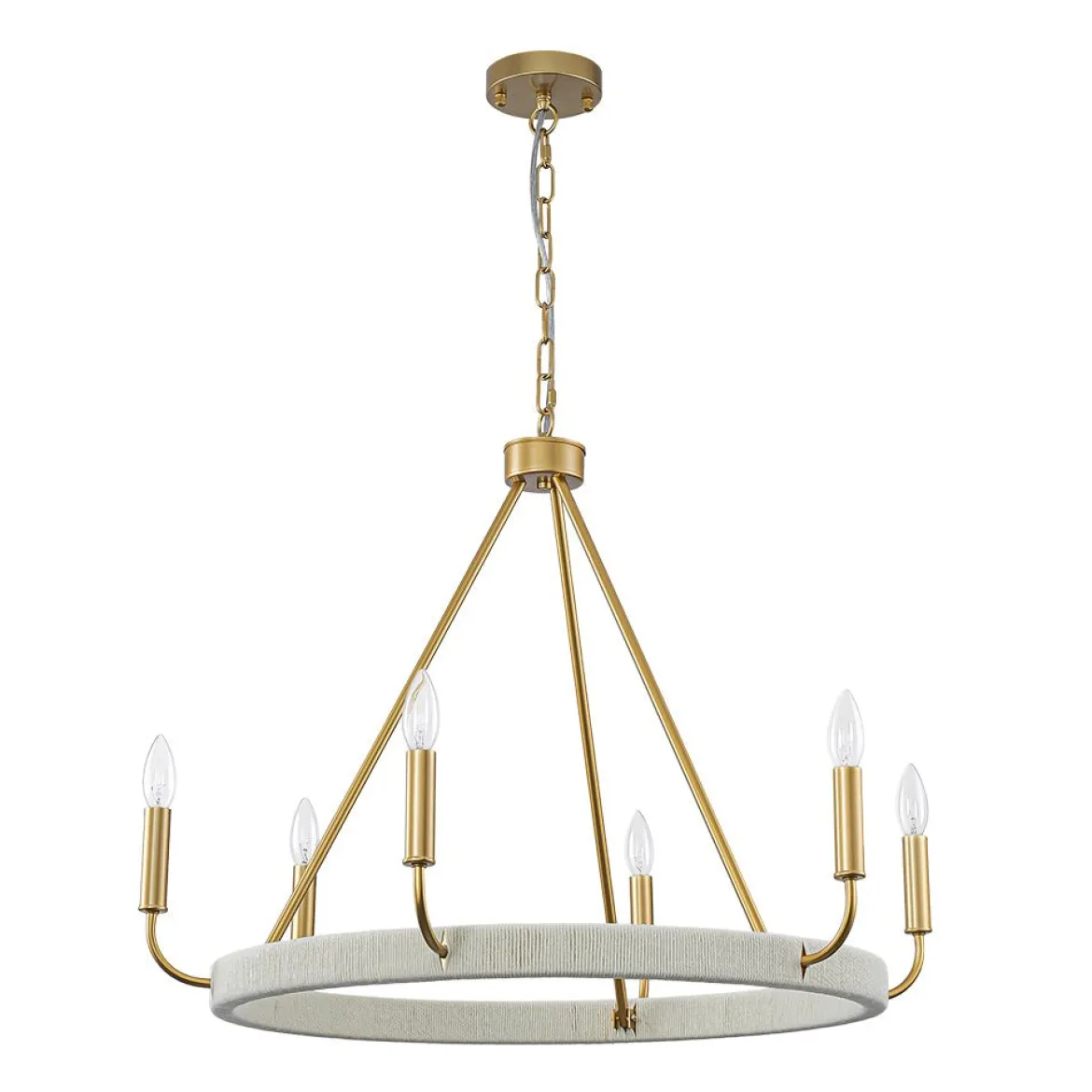 Boho 6-Light Woven String Candle Wagon Wheel Chandelier