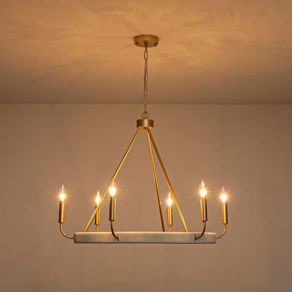 Boho 6-Light Woven String Candle Wagon Wheel Chandelier
