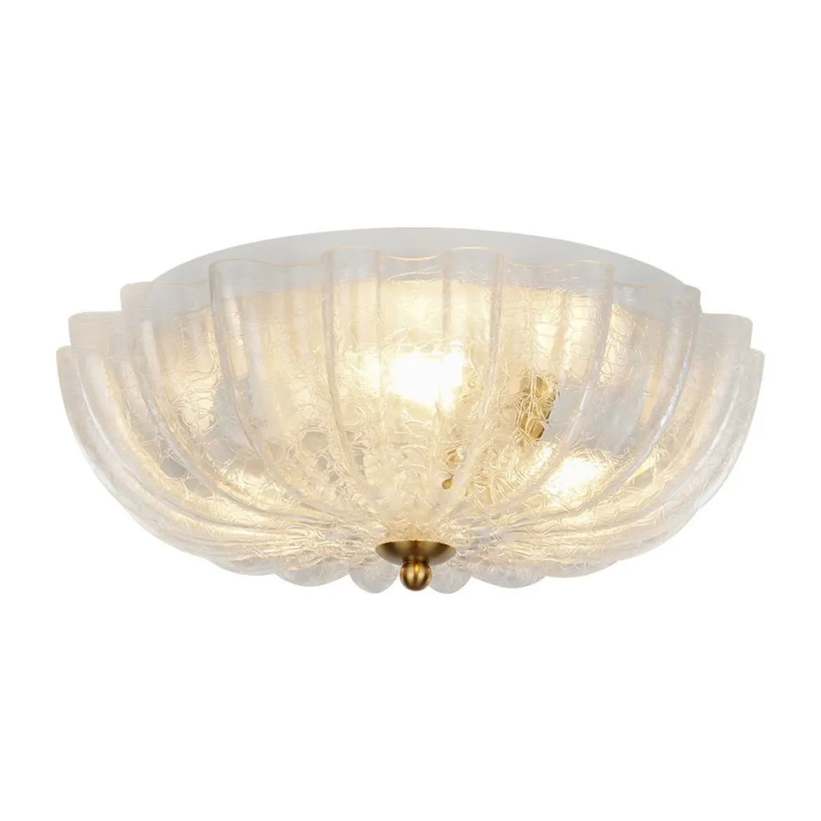 Boho Pleated Flower White Crackled Glass Semi Flush