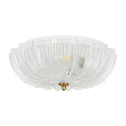 Boho Pleated Flower White Crackled Glass Semi Flush