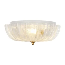 Boho Pleated Flower White Crackled Glass Semi Flush
