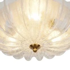 Boho Pleated Flower White Crackled Glass Semi Flush