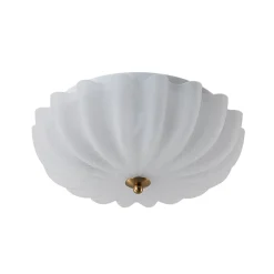 Boho Pleated Flower White Crackled Glass Semi Flush