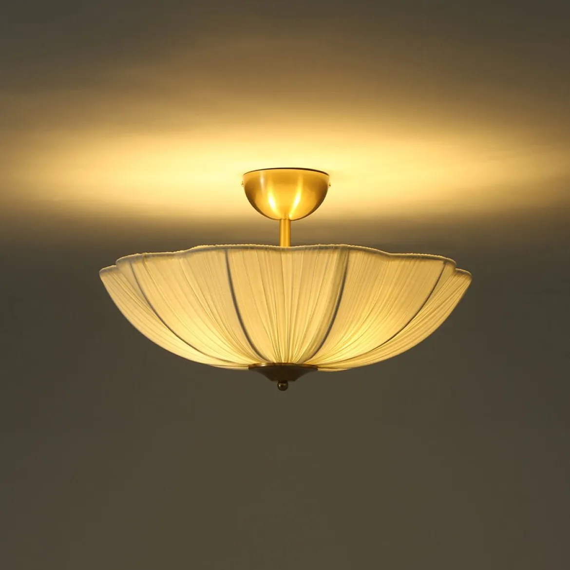 Boho Pleated Flower White Fabric Semi Flush Mount