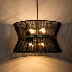 Boho 2-Tier Woven Thread Tapered Drum Pendant Light