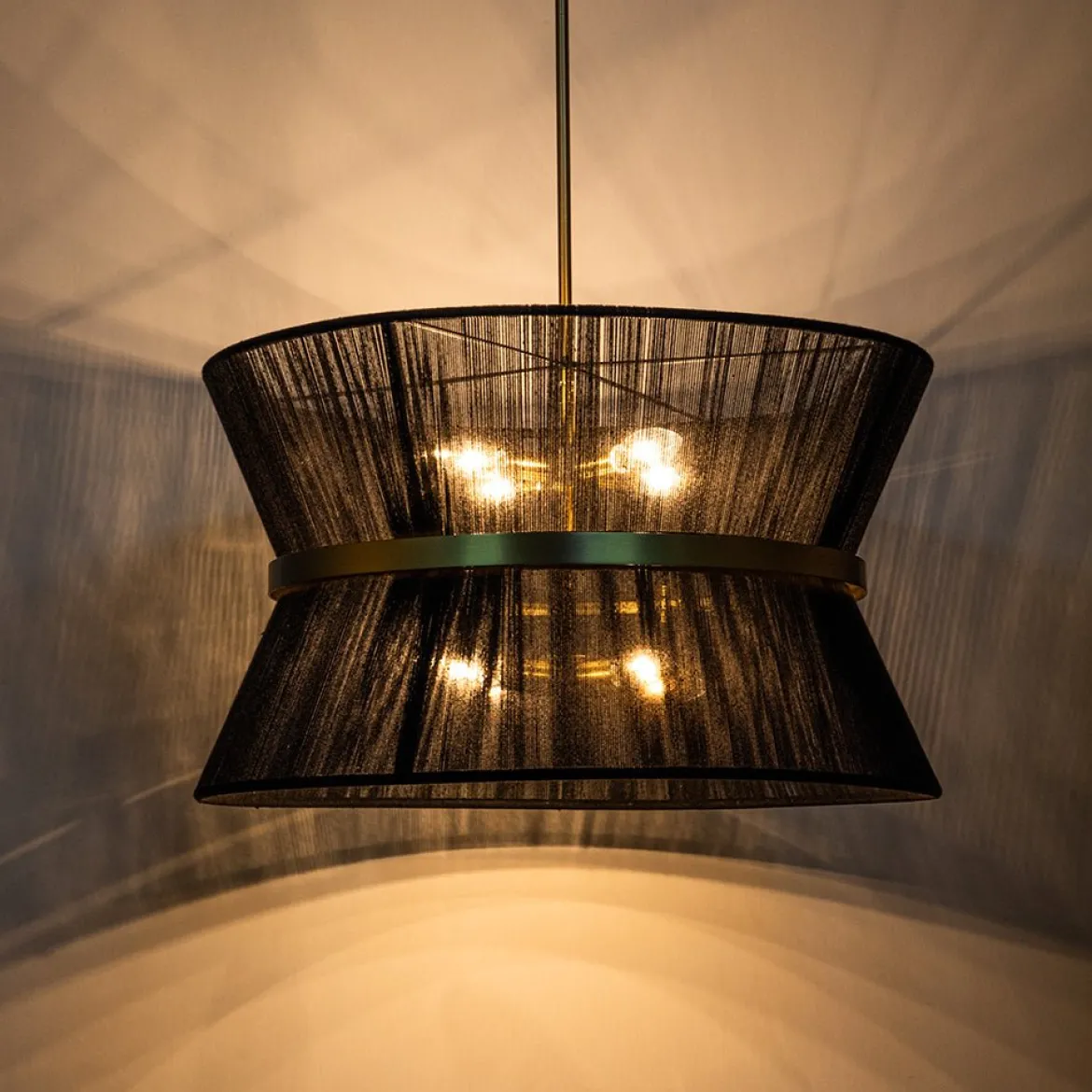 Boho 2-Tier Woven Thread Tapered Drum Pendant Light