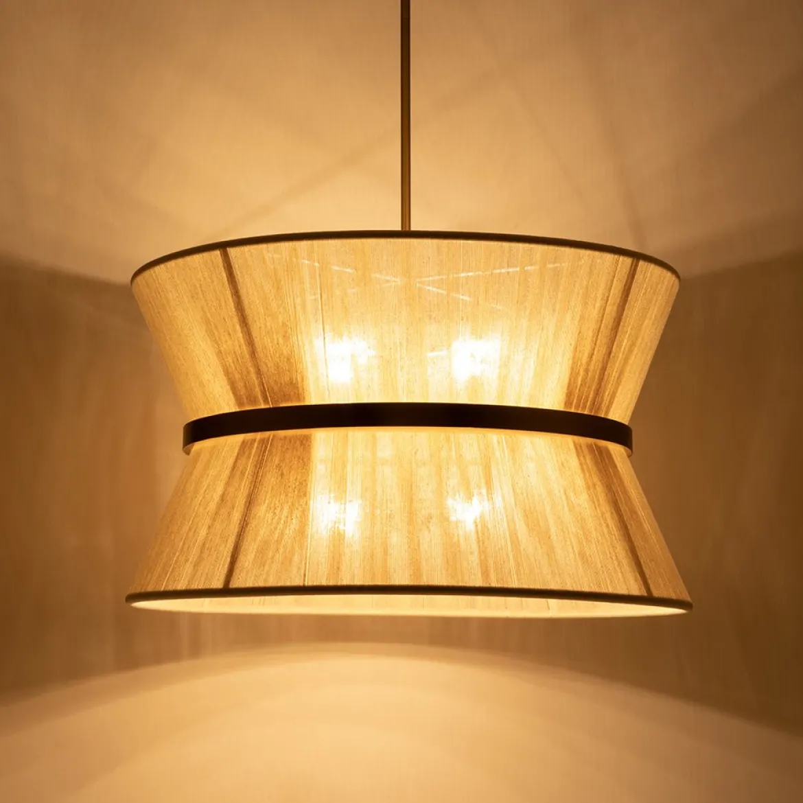 Boho 2-Tier Woven Thread Tapered Drum Pendant Light