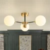 Brass Black 3-Light Frosted Glass Globe Semi Flush Mount