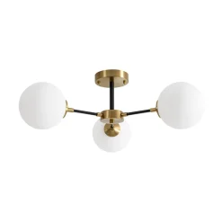Brass Black 3-Light Frosted Glass Globe Semi Flush Mount