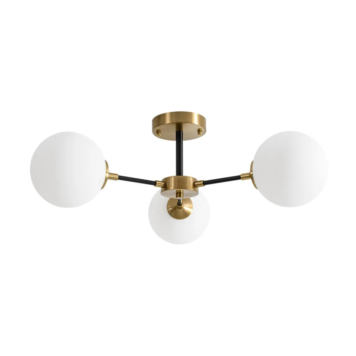 Brass Black 3-Light Frosted Glass Globe Semi Flush Mount