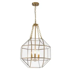 Brass Clear Glass Geometric Cube Lantern Pendant Light