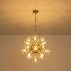 Brass Cluster Glass Globe Bubble Sphere Sputnik Chandelier