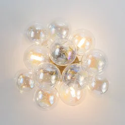 Brass Cluster Iridescent Glass Globe Bubble Ceiling Light
