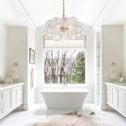 Brass Cluster Ribbed Glass Globe Bubble Chandelier