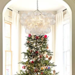 Brass Cluster Ribbed Glass Globe Bubble Chandelier