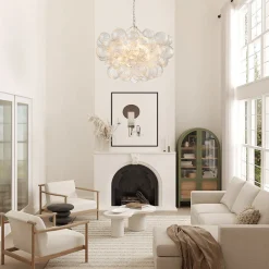Brass Cluster Ribbed Glass Globe Bubble Chandelier
