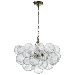 Brass Cluster Ribbed Glass Globe Bubble Chandelier