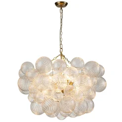 Brass Cluster Ribbed Glass Globe Bubble Chandelier