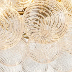Brass Cluster Ribbed Glass Globe Bubble Chandelier