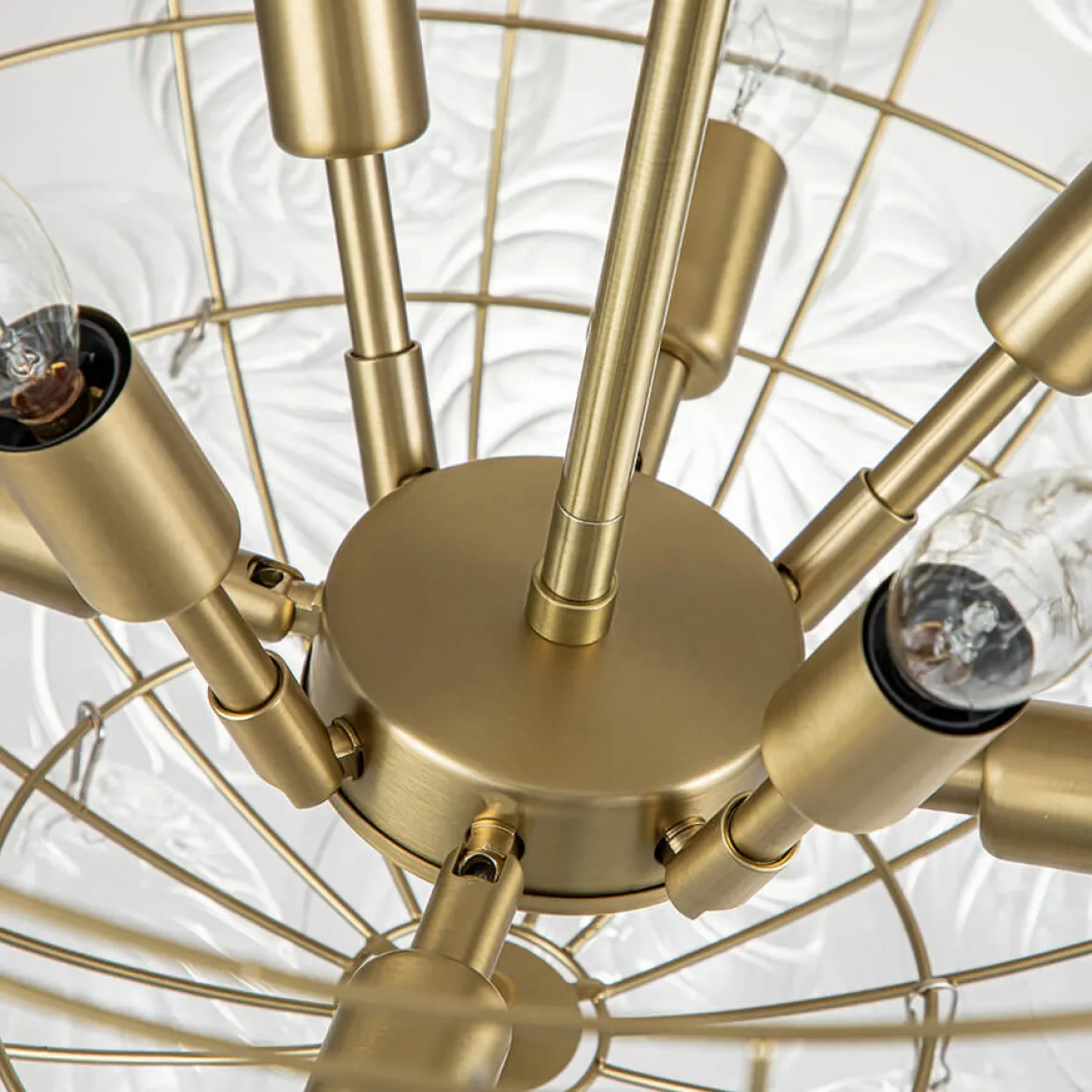 Brass Cluster Ribbed Glass Globe Bubble Chandelier