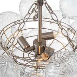 Brass Cluster Ribbed Glass Globe Bubble Chandelier
