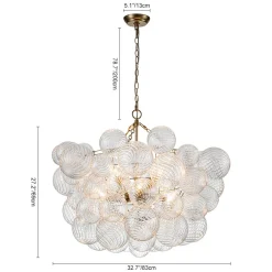 Brass Cluster Ribbed Glass Globe Bubble Chandelier