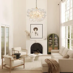 Brass Cluster Ribbed Glass Globe Bubble Chandelier
