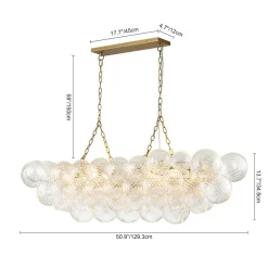 Brass Cluster Ribbed Glass Globe Bubble Linear Chandelier