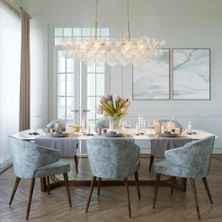 Brass Cluster Ribbed Glass Globe Bubble Linear Chandelier