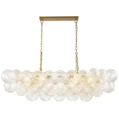 Brass Cluster Ribbed Glass Globe Bubble Linear Chandelier