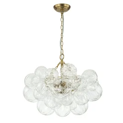Brass Cluster Sculpture Texture Glass Globe Bubble Chandelier